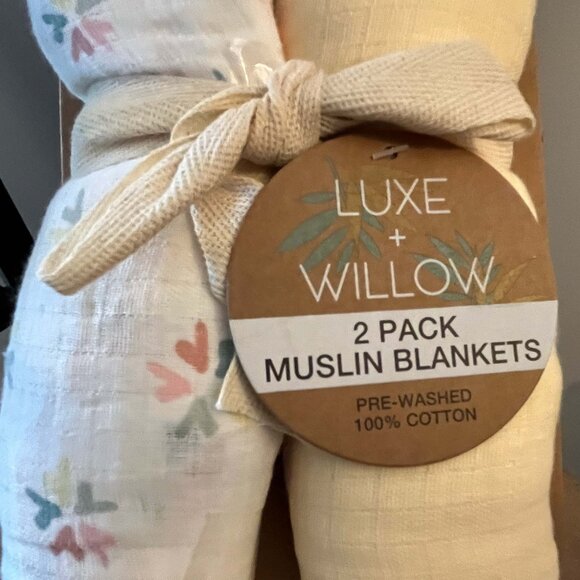 NWT Luxe + Willow 2 Pack Multi use Muslin Swaddle Baby Blankets. 100% Cotton - Picture 1 of 4
